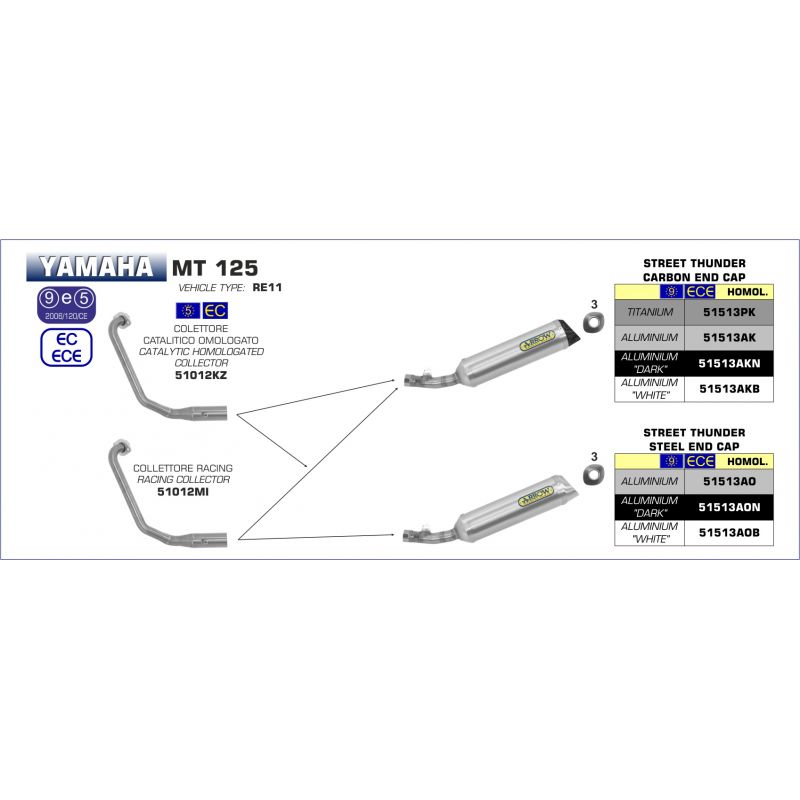 pot d Échappement ARROW STREET THUNDER pour YAMAHA MT 125 ligne